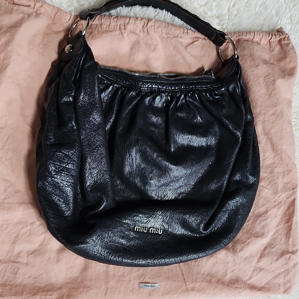 Authentic Miu Miu Leather Black Hobo Bag